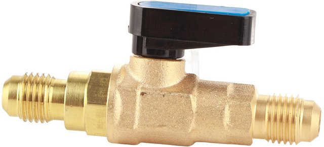 Kältemittel Regelventil Anschluss Adapter 1/4 SAE Kugelventil aus Messing in Gold - Bild 1