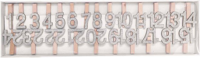 Rico Design Holzclips Adventskalender mit Zahlen 1-24 in Silber-Glitter, Höhe: 4,5 cm - Bild 1