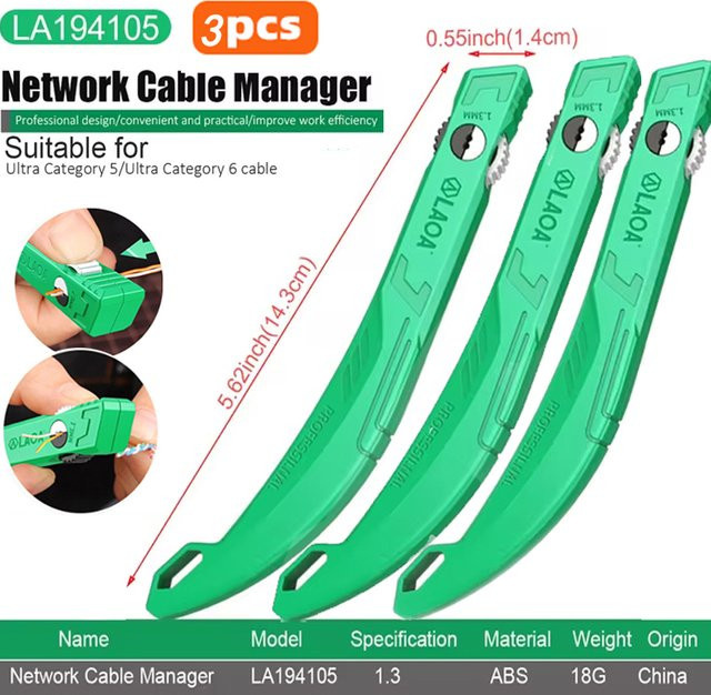 LAOA Netzwerkkabel-Untwist-Werkzeug Set, 3 Stück, Drahtglätter für Kategorie 5/6 Kabel, Farbe: Grün - Bild 1