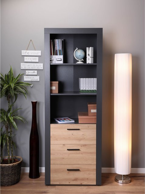 Standregal Bücherregal Corbeto von Inter Link in Anthrazit und Eiche, B/H/T: 68,6 x 190 x 41,6 cm - Bild 1