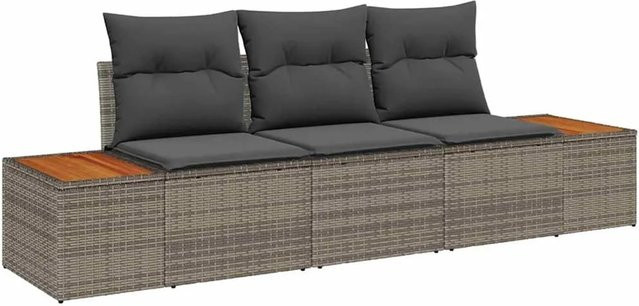 vidaXL Garten-Sofa-Set 3-teilig aus Poly-Rattan und Metall in Grau mit Kissen - Bild 1