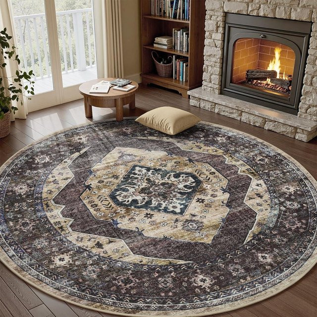 Runder Wohnzimmerteppich HGHT im Retro-Boho-Design, mehrfarbig, Durchmesser: 160 cm - Bild 1