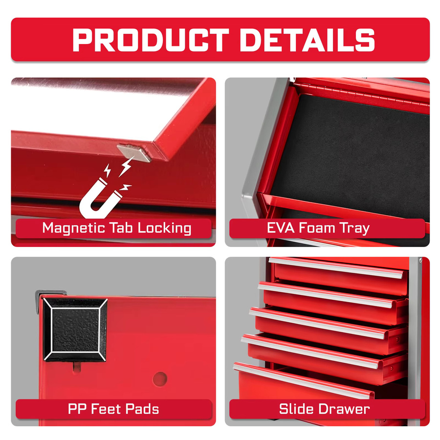 Geinxurn Mini-Werkzeugkasten aus Stahl in Rot, tragbarer und stapelbarer Werkzeugkoffer mit magnetischer Verriegelung, B/T/H: 32,2 x 21,5 x 11,7 cm - Bild 5