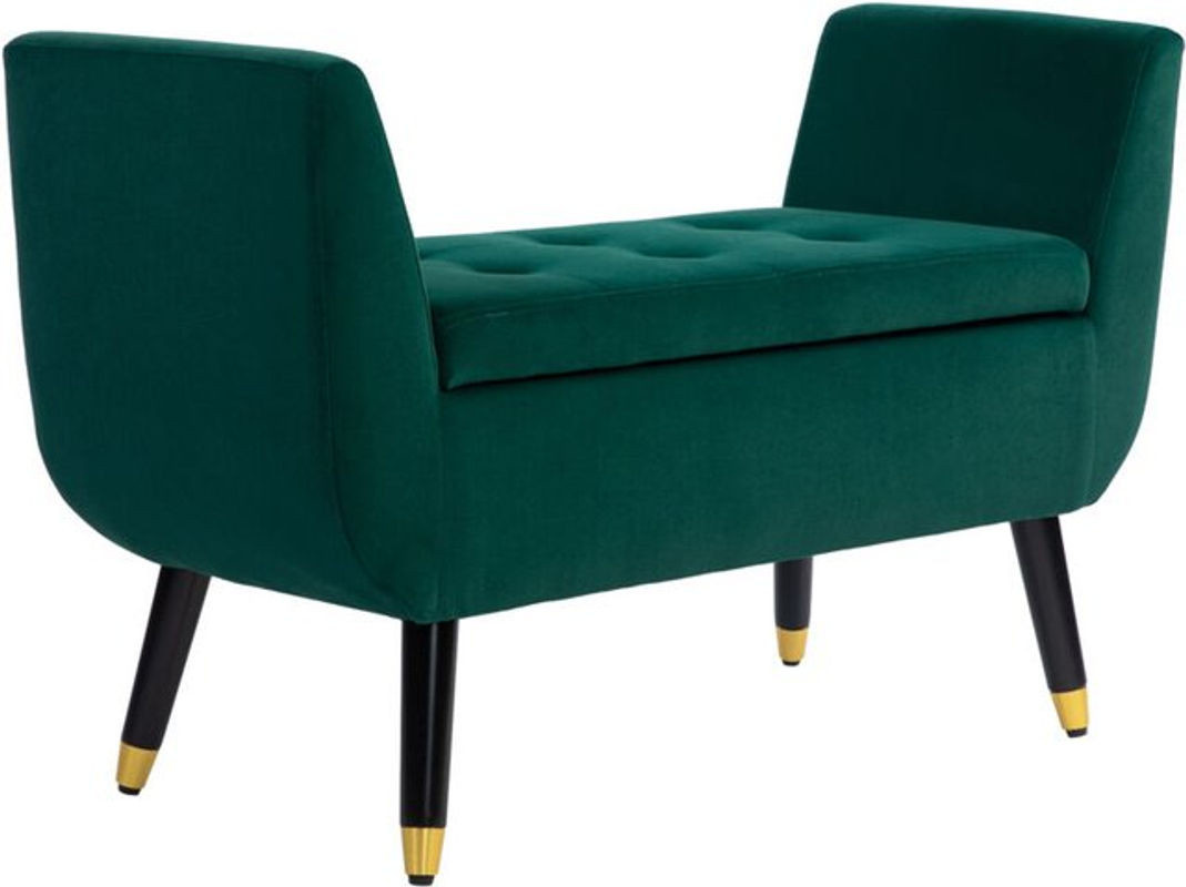 HOMCOM Sitzbank mit Stauraum und Armlehnen in Samtoptik, Polsterbank und Sitztruhe mit Holzbeinen für Wohnzimmer, Schlafzimmer oder Flur, Grün, B/T/H: 107 x 42 x 65 cm - Bild 1