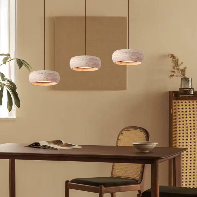 Wecus Vintage Wabi Sabi Pendelleuchte aus gelbem Travertin Stein, Multi Head Hängelampe für Esszimmer, Wohnzimmer und Schlafzimmer - Bild 2