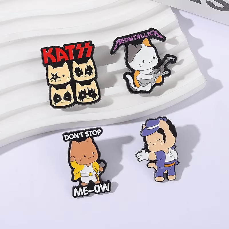 QIHE JEWELRY Broschen, Cartoon Rock Band Katzen, Emaille, Bunt - Bild 2