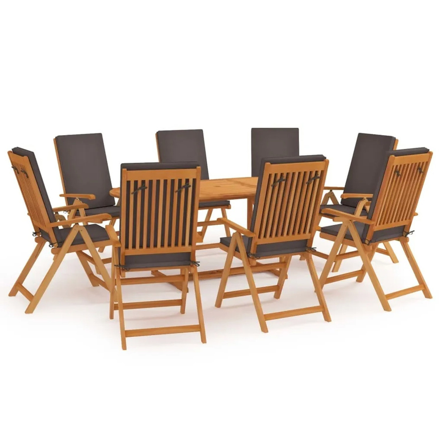 vidaXL 9-tlg Garten-Essgruppe aus Massivholz Teak in Grau und Braun mit Kissen - Bild 2