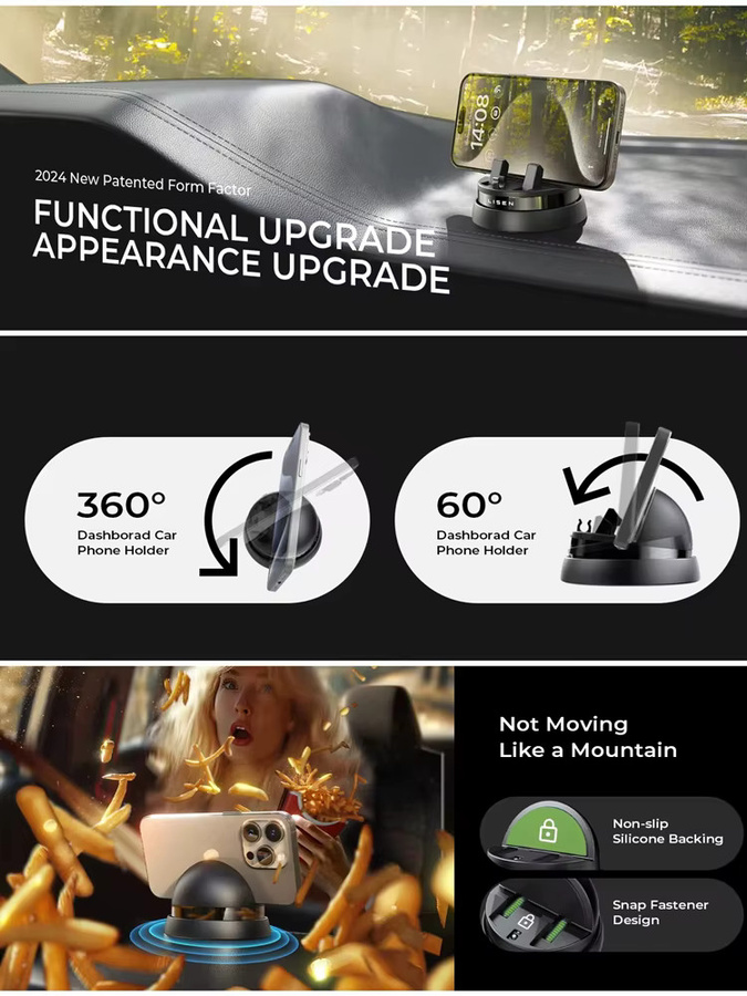 LISEN 360 Grad drehbare Auto-Handyhalterung in Schwarz für iPhone und Samsung - Bild 7