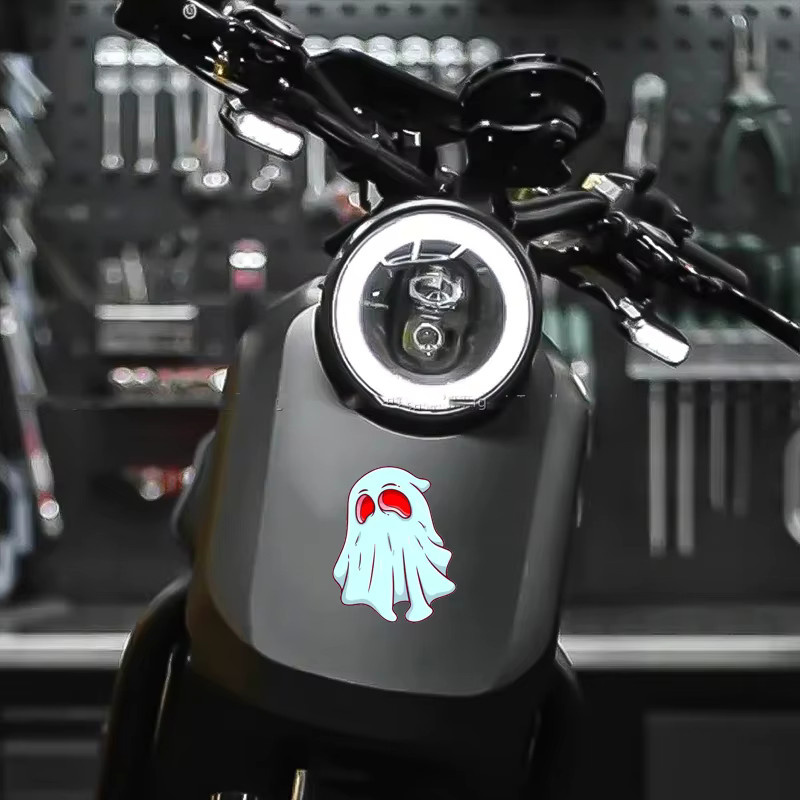 Halowmas Reflektierende Geist Aufkleber in Silber und Weiß, Wasserdichte Matte Sticker für Auto, Motorrad, Helm und Laptop - Bild 1