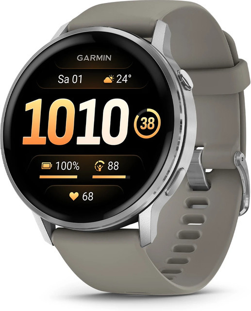 Garmin Venu 4 Fitness-Smartwatch Schwarz/Silber/Grau mit Silikon-Armband 45 mm - Bild 2