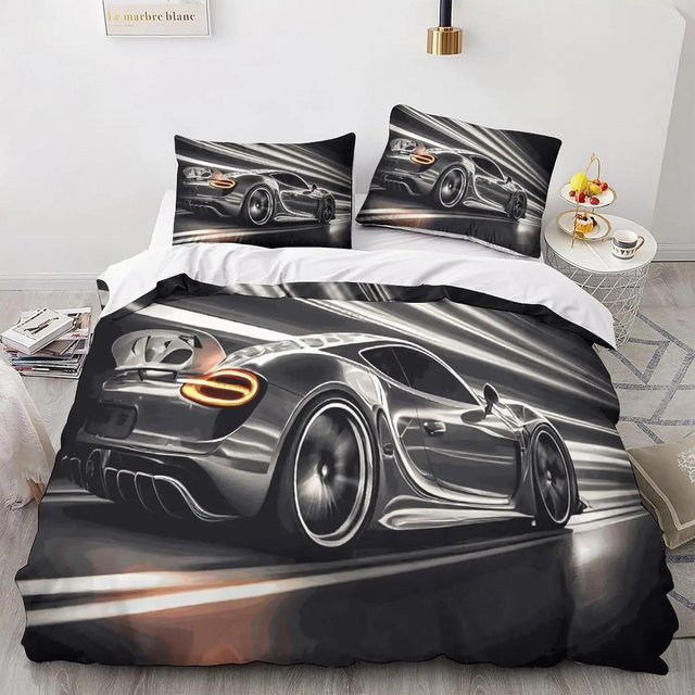 JMG Household Supplies 2-teiliges Bettwäscheset mit 3D Rennwagen-Print für Kinder und Teenager, bunt, B/H: 135 x 200 cm - Bild 1