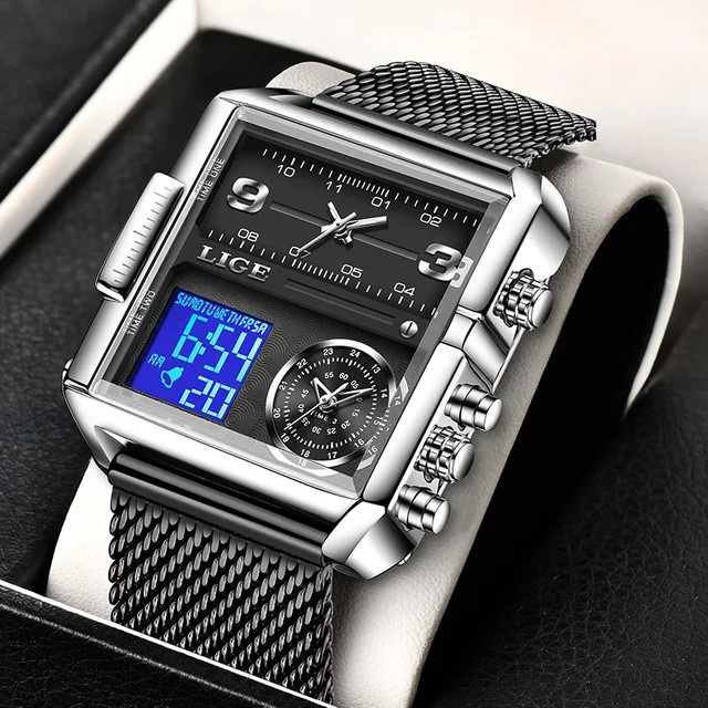 LIGE Armbanduhr, Chronograph, Quarz, Edelstahl, Schwarz, Herren - Bild 1
