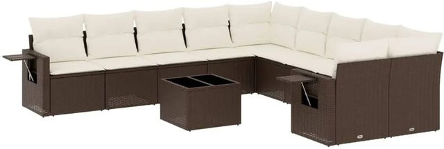 vidaXL 11-tlg. Garten-Sofagarnitur aus braunem Polyrattan mit UV-beständigen Kissen und Metallrahmen - Bild 1