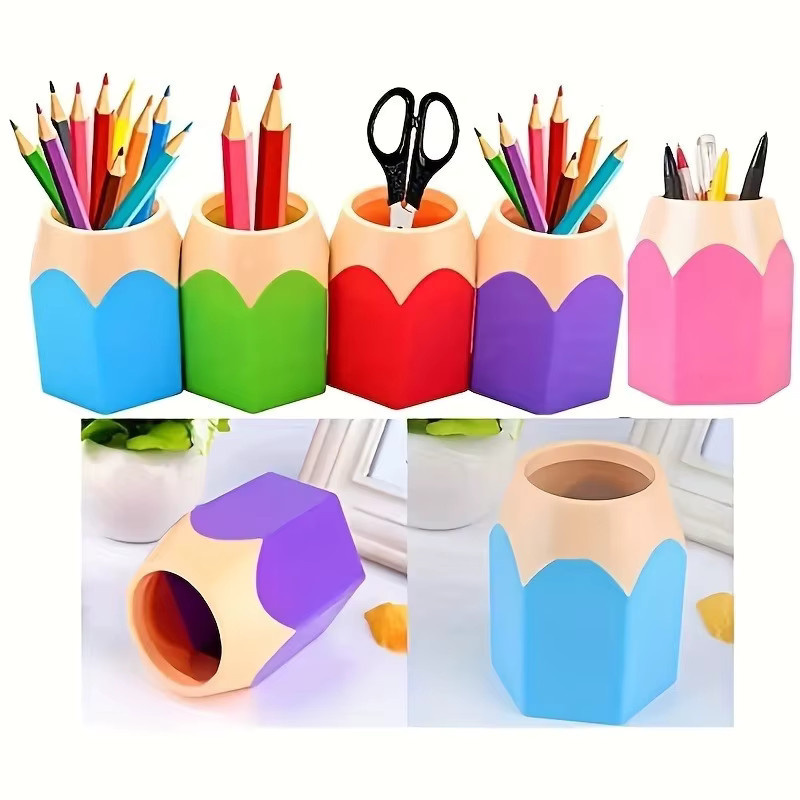 5er Set Schreibtisch Organizer aus Kunststoff, bunter Bleistifthalter für Schule, Büro und Zuhause - Bild 2