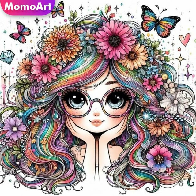 Momoart Diamant Stickerei Mädchen Porträt, DIY Malerei, Bunt / Mehrfarbig - Bild 1
