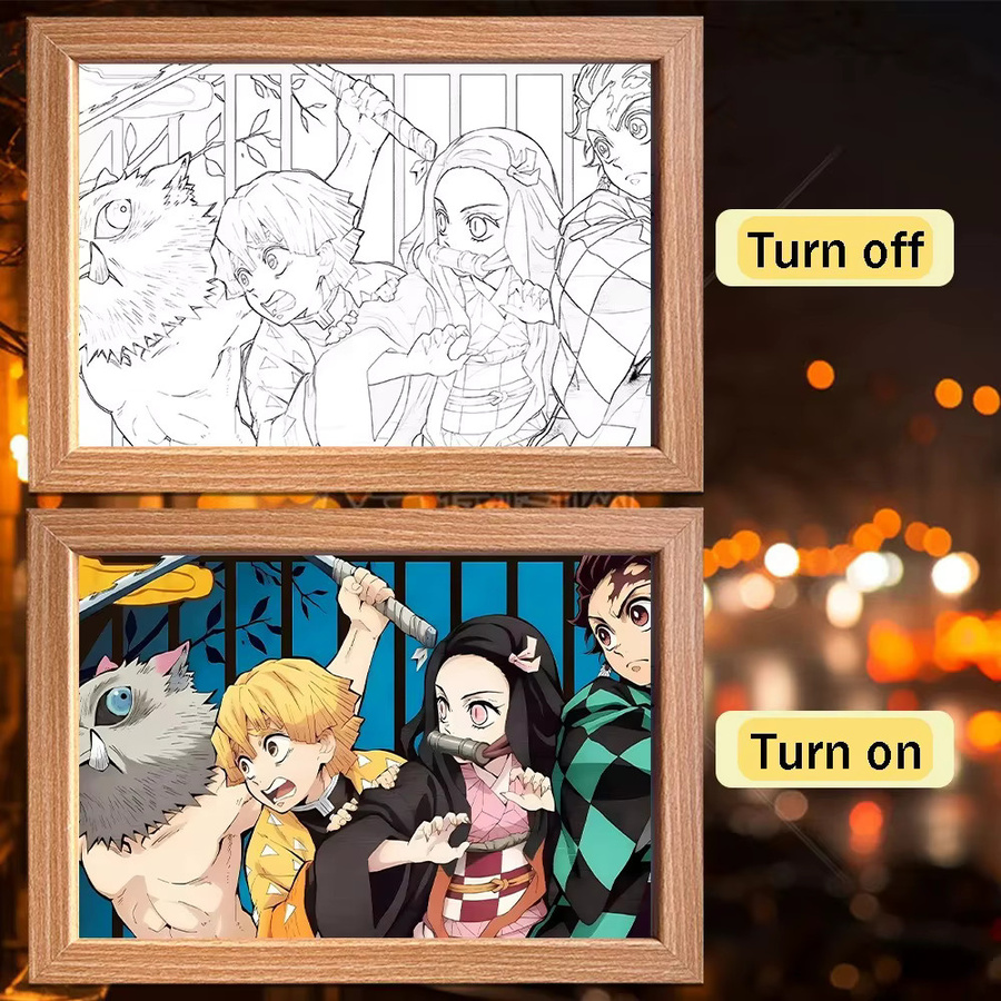 Bandai Anime LED-Nachtlicht mit Tanjiro und Nezuko Figuren in Multicolor als dekorative Schlafzimmerlampe - Bild 3