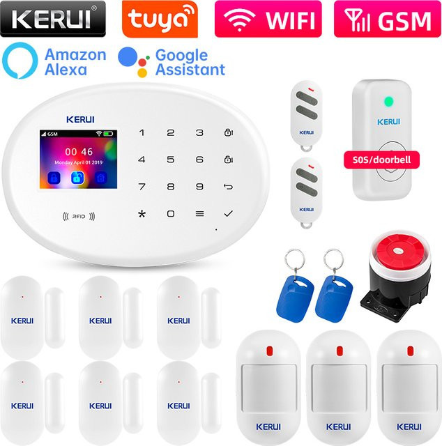 KERUI W202 Home Security Alarmsystem Kit mit WIFI und GSM, Tuya Smart Fernbedienung, Bewegungsmelder und Türsensor, Farbe: Weiß - Bild 1