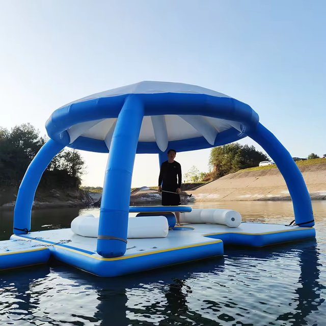 Aufblasbare Schwimminsel YTYIN als Floß, Yacht-Anlegestelle und Party-Zelt in Blau - Bild 1