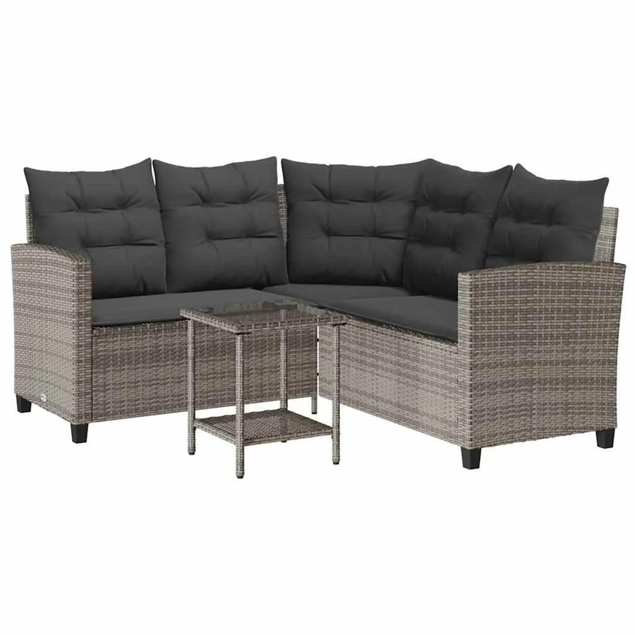 vidaXL Gartensofa in L-Form mit Couchtisch und Sitzkissen aus grauem PE-Rattan und pulverbeschichtetem Stahl - Bild 2