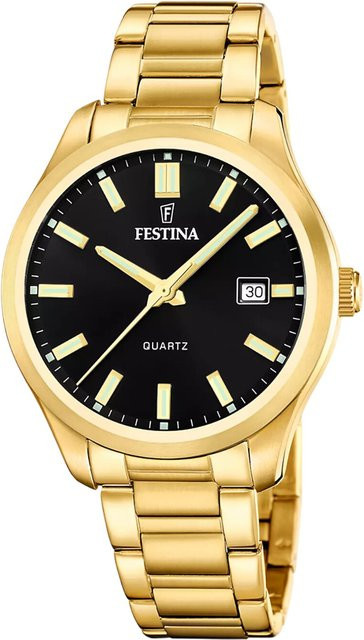 Festina Herrenuhr, Quarz, Edelstahl, Schwarz, Gold, 41 mm, 5 ATM - Bild 1