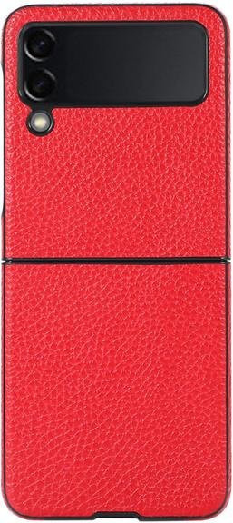 DIXSG Luxus-Handyhülle aus echtem Leder mit Lychee-Textur für Samsung Galaxy Z Flip 4 und Z Flip 3 5G, Farbe: Rot - Bild 1