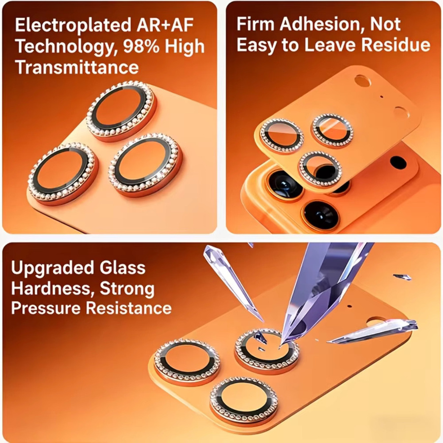 NNBILI Diamant-Linsenschutzhülle für iPhone 17 Pro und iPhone 17 Pro Max in Orange - Bild 2