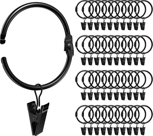 12er Pack Vorhangringe aus Edelstahl mit Clips in Schwarz für Gardinenstangen - Bild 1