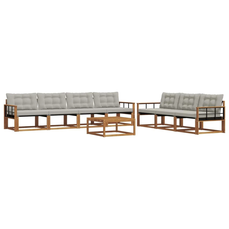 vidaXL Outdoor-Sofagarnitur 8-teilig aus Akazienholz und Textilene in Natur und Grau mit Kissen - Bild 2