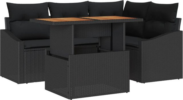 vidaXL Garten-Sofa-Set aus Poly Rattan in Schwarz mit 5 Teilen, L-Form und integrierter Stauraumfunktion inklusive Tisch und Polstern - Bild 1