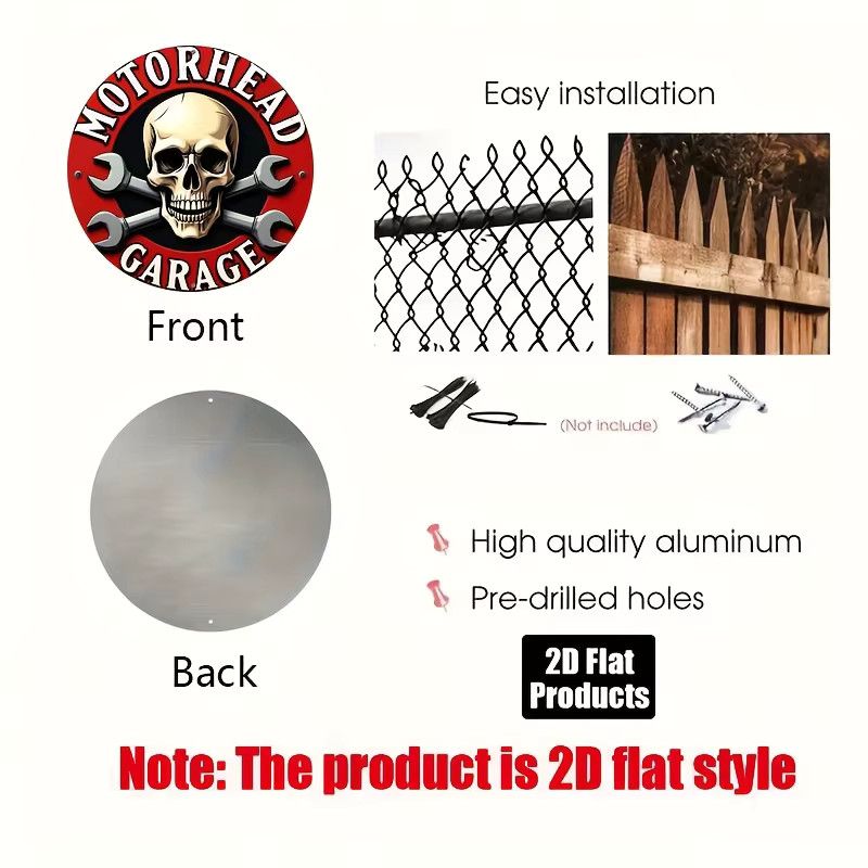 Rundes Wandschild Potdemiel im Vintage-Stil mit Motorrad-Schädel-Motiv aus Aluminium und Metall - Bild 3