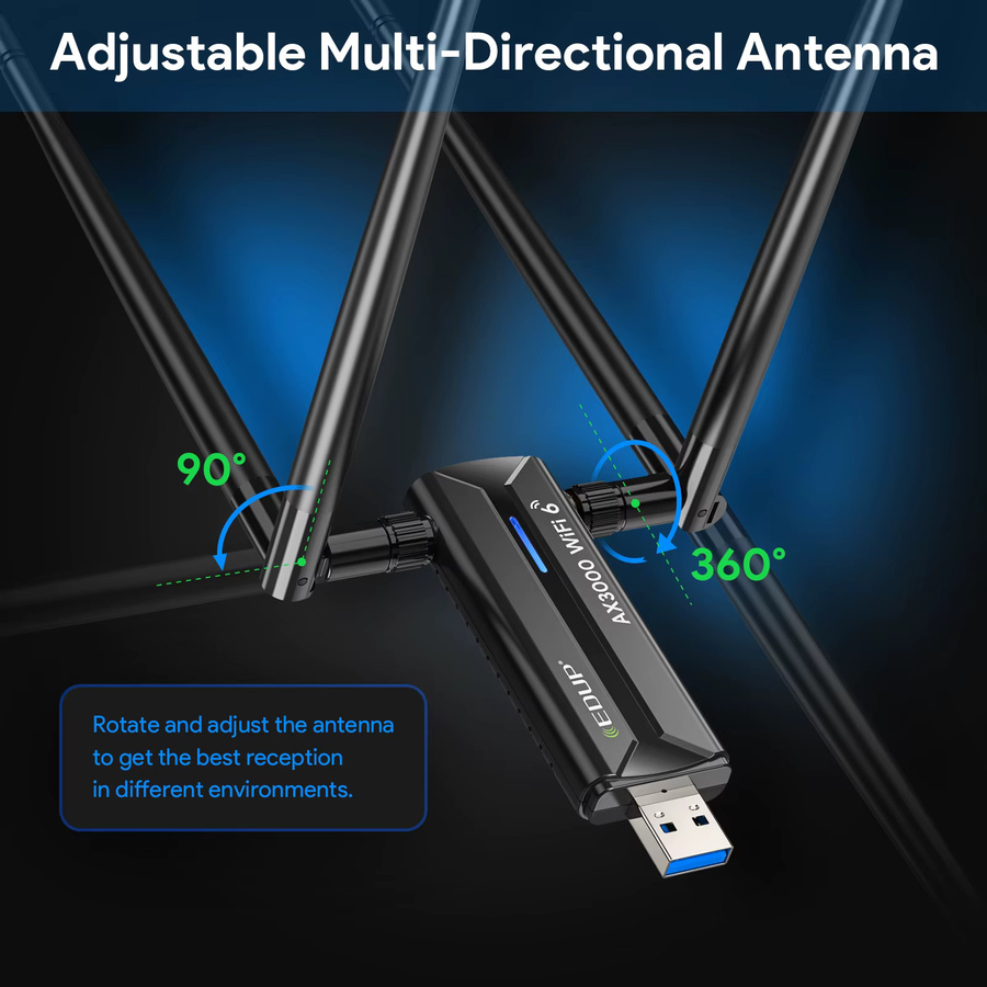 EDUP AX1672 WiFi 6E USB 3.0 Netzwerkkarte, Tri-Band 2.4G/5G/6G WLAN Dongle mit Hochleistungsantenne, Schwarz - Bild 4