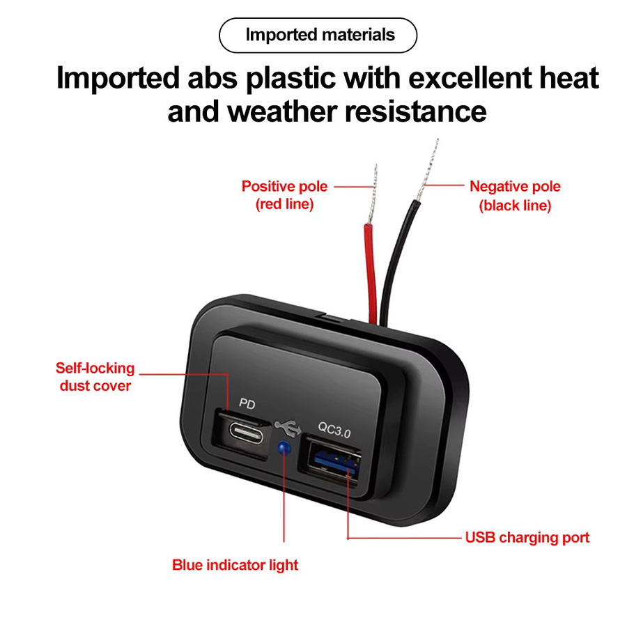 Kebidu Dual USB Quick Charge 3.0 Auto Ladegerät mit LED Licht für 12V/24V Auto Lkw Motorrad ATV RV Bus in Schwarz - Bild 5