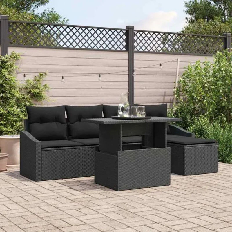 6-teiliges Garten Sofa Set von Vidaxl in Schwarz aus Polyrattan und Polyester mit Stahlgestell - Bild 1