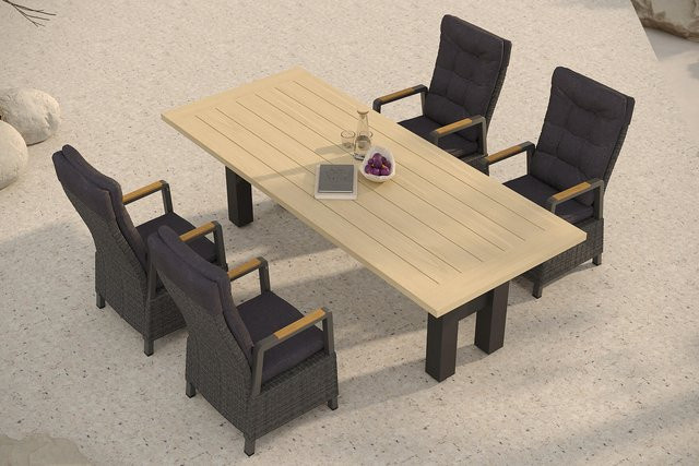 Hartman Nova Garten-Essgruppe aus Aluminium, Polyrattan und Teakholz in Anthrazit und Grau mit 4 Sesseln, B/T: 240 x 100 cm - Bild 1