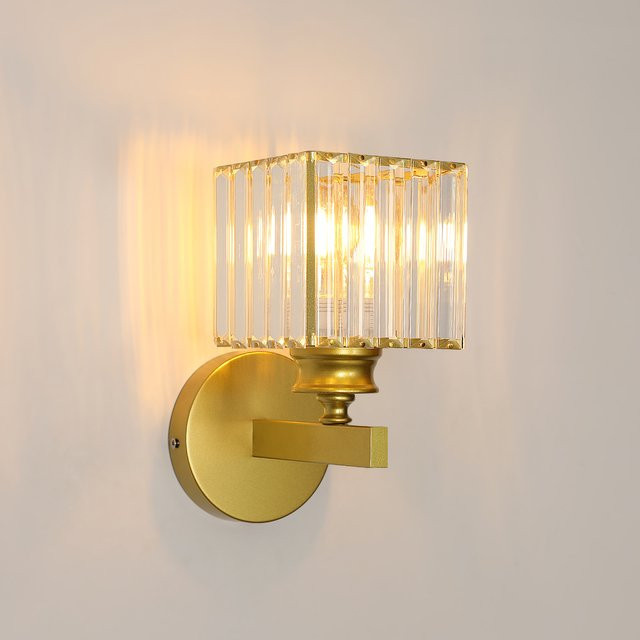 Moderne Kristall-Wandleuchte in Gold mit E27 Fassung für Schlafzimmer und Flur - Bild 1