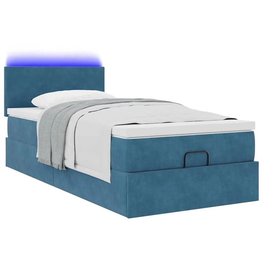 vidaXL Ottoman-Bett mit Matratze, LED-Unterbettbeleuchtung und USB-Ladeport, Dunkelblau, Samt, B: 90 cm, T: 203 cm, H: 78 cm - Bild 2