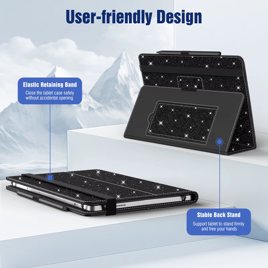 Dadanism Universelle Tablet Hülle für 9,6 bis 11 Zoll Touchscreen-Tablets, faltbare Standhülle mit Handschlaufe, Schwarz - Bild 4