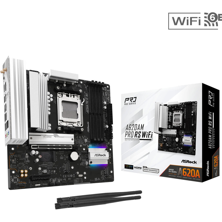 ASRock A620AM PRO RS WIFI Mainboard AM5 DDR5 Schwarz mit Wi-Fi und Bluetooth - Bild 1
