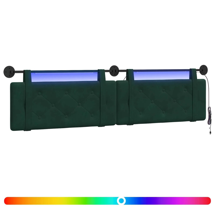 vidaXL Hängendes Kopfteil mit LED-Licht aus dunkelgrünem Samt, B: 210 cm, H: 55 cm, T: 9,3 cm - Bild 2