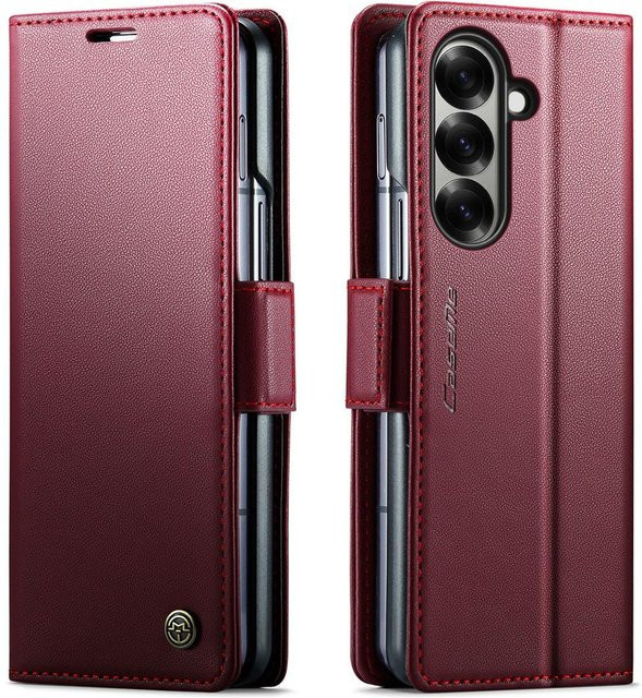 Stoßfeste Leder-Schutzhülle mit Kartenhalter und Ständer für Samsung Galaxy Z Fold 7 5G in Rot - Bild 1