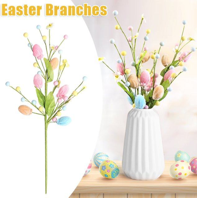 ZQNYCY Ostern Blumeneier Äste Künstliche Pflanzen in Mehrfarbig für Frühlingsdekoration und DIY-Sträuße - Bild 1