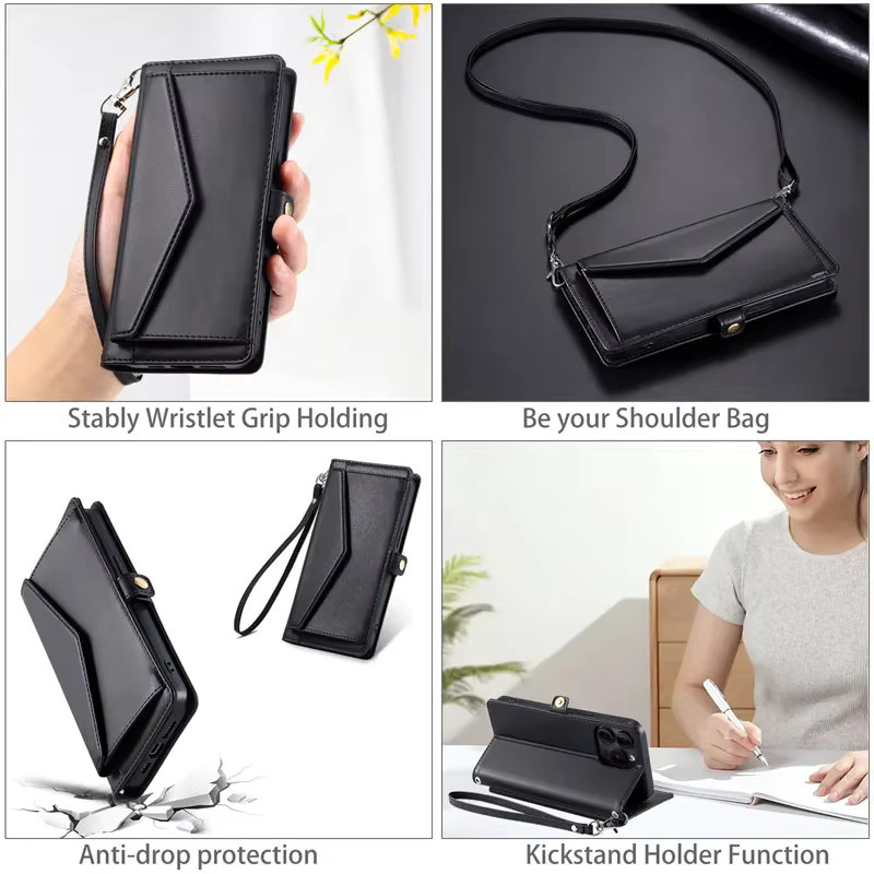 Xiaomi Crossbody Leder Handyhülle mit Brieftasche und Kartenfach in Pink für Xiaomi 14T 13T 12T 11T 10T Mi Poco X7 F7 M7 X6 X5 F6 F5 M6 Pro C75 Flip - Bild 3
