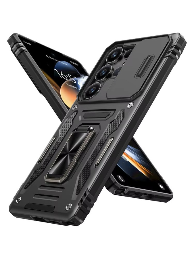 Samsung Faltbare Standhülle mit Panzergestell für Samsung Galaxy S26 S25 S24 S23 Plus Ultra, Sturzsicher nach Militärstandard mit Schiebeobjektivschutz, Schwarz - Bild 7