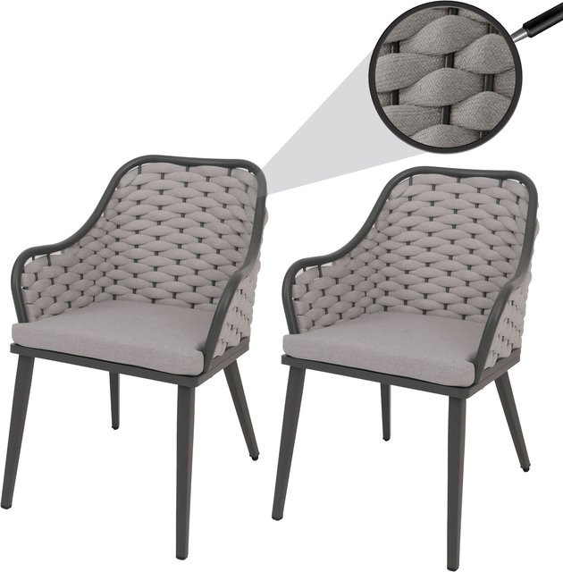 2er-Set MCW Gartenstühle aus Aluminium mit Olefin Seilgeflecht und hellgrauen Kissen - Bild 1
