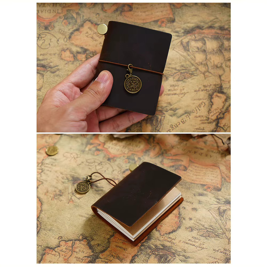Personalisiertes Mini-Reise-Notizbuch aus Leder im Vintage-Design, Hardcover, Braun - Bild 3