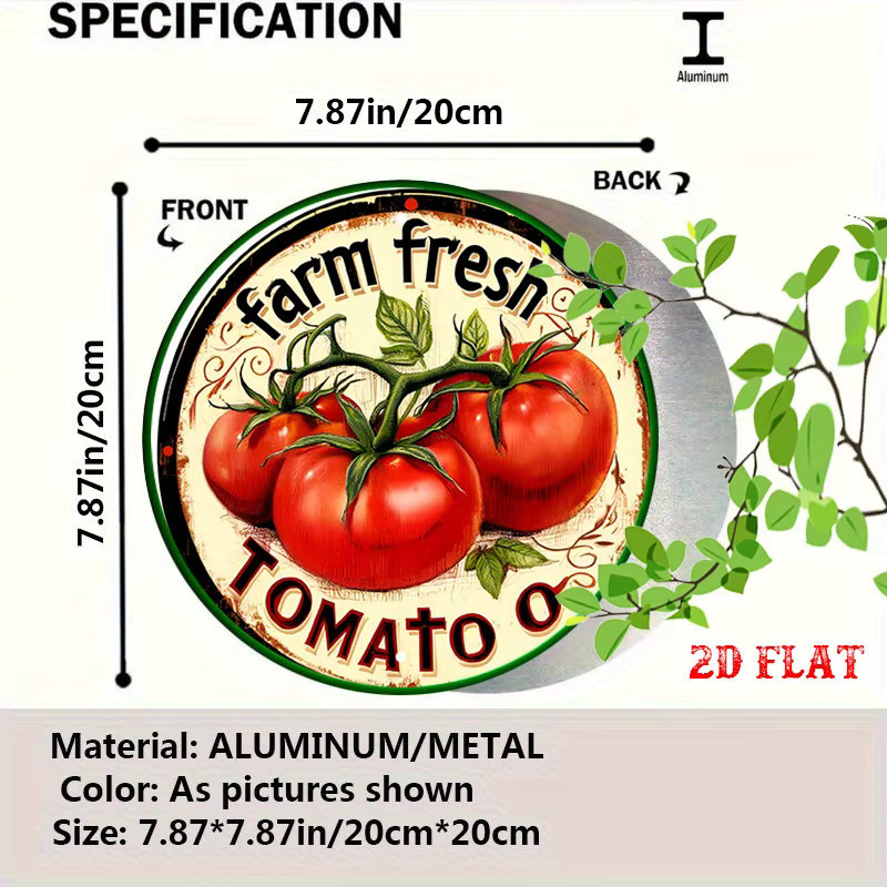 CIFBUY Vintage Metallschild Farm Fresh Tomato Rund mit floralem Design in Mehrfarbig - Bild 6