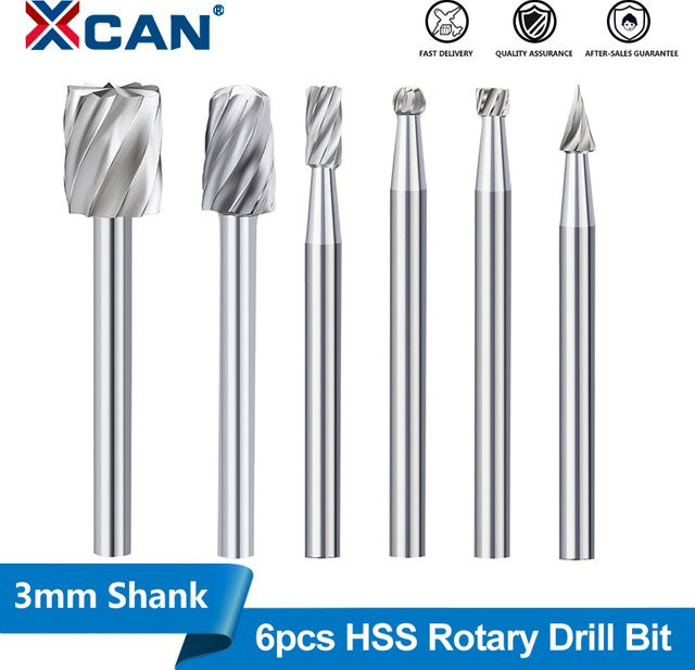XCAN 6-teiliges HSS-Rotationsfeilen-Set in Silber mit 3 mm Schaft für Holz, Metall und Kunststoff - Bild 1