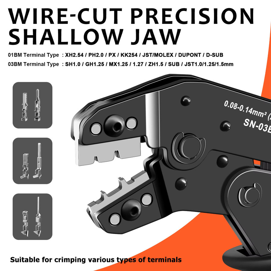 ACOONY Drahtcrimpzange Micro Pin Connector Crimper SN-01BM/03BM in Schwarz für JST XH, PH, SH, Molex KK und D-Sub-Anschlüsse (AWG 28-20/28-26) - Bild 3