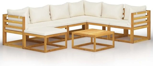 vidaXL 8-tlg. Garten-Lounge-Set aus massivem Akazienholz mit cremefarbenen Auflagen in L-Form - Bild 1