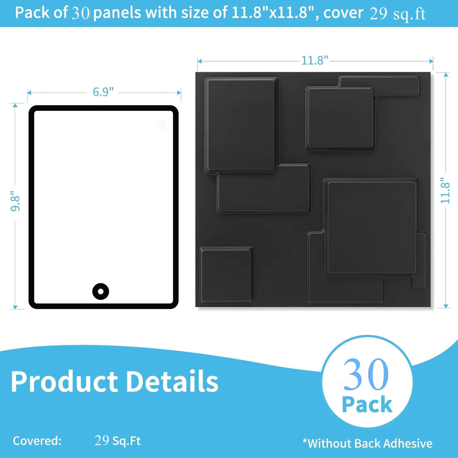 30er-Pack dekorative 3D-Wandpaneele aus PVC für Schlafzimmer und Gaming-Raum, B/H: 30 x 30 cm - Bild 6